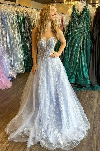 Tulle A-Line Sweetheart Spaghetti Straps Appliques Prom Dress Tulle Wedding Gown